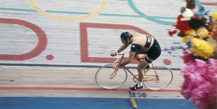 Eddy Merckx bei seinem Stundenrekord in Mexiko-Stadt 1972